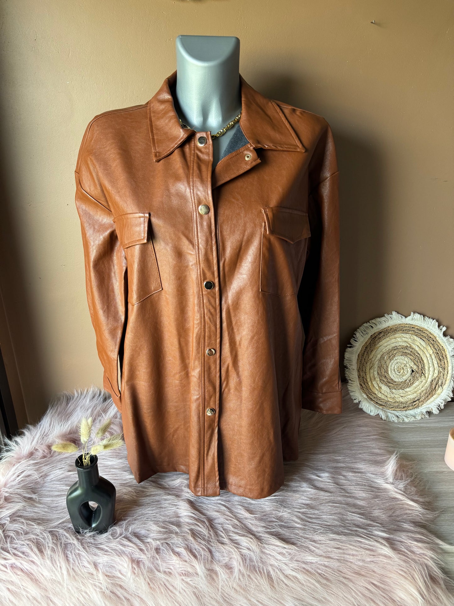 Veste simili-cuir camel